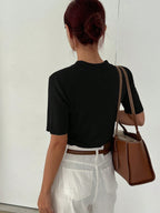 Casual Stand Collar Half-Placket Short Sleeve Pullover Knitwear Top shein