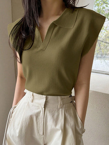Dazy-Less Solid Cap Sleeve Knit Top