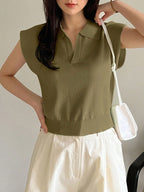 Dazy-Less Solid Cap Sleeve Knit Top shein