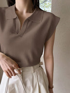 Dazy-Less Solid Cap Sleeve Knit Top shein