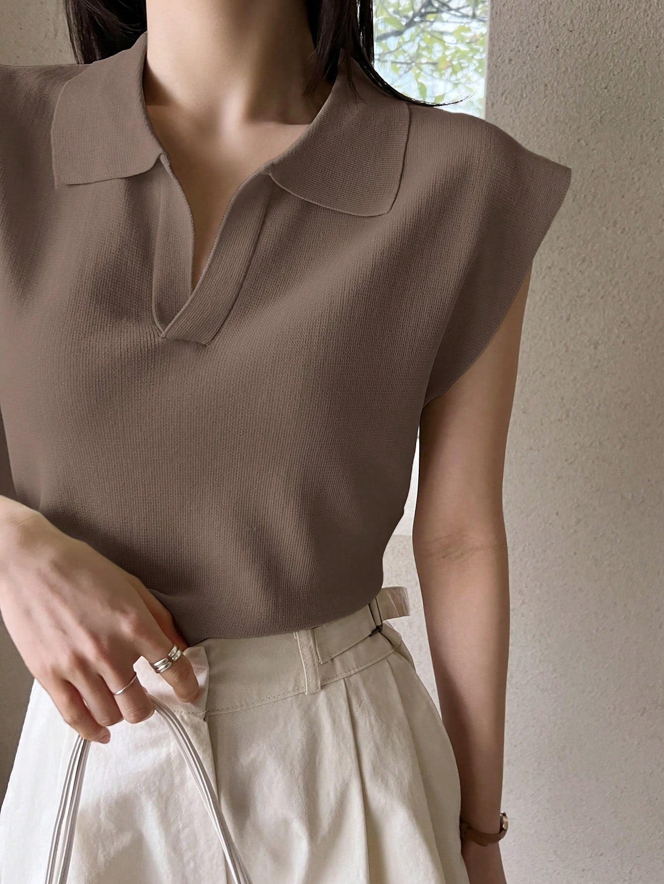 Dazy-Less Solid Cap Sleeve Knit Top shein