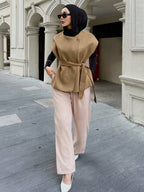 Women's Solid Color Waist Belt Design Business Casual Wool Blend Jacket shein