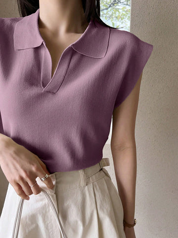Dazy-Less Solid Cap Sleeve Knit Top
