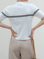 Casual Stand Collar Half-Placket Short Sleeve Pullover Knitwear Top shein