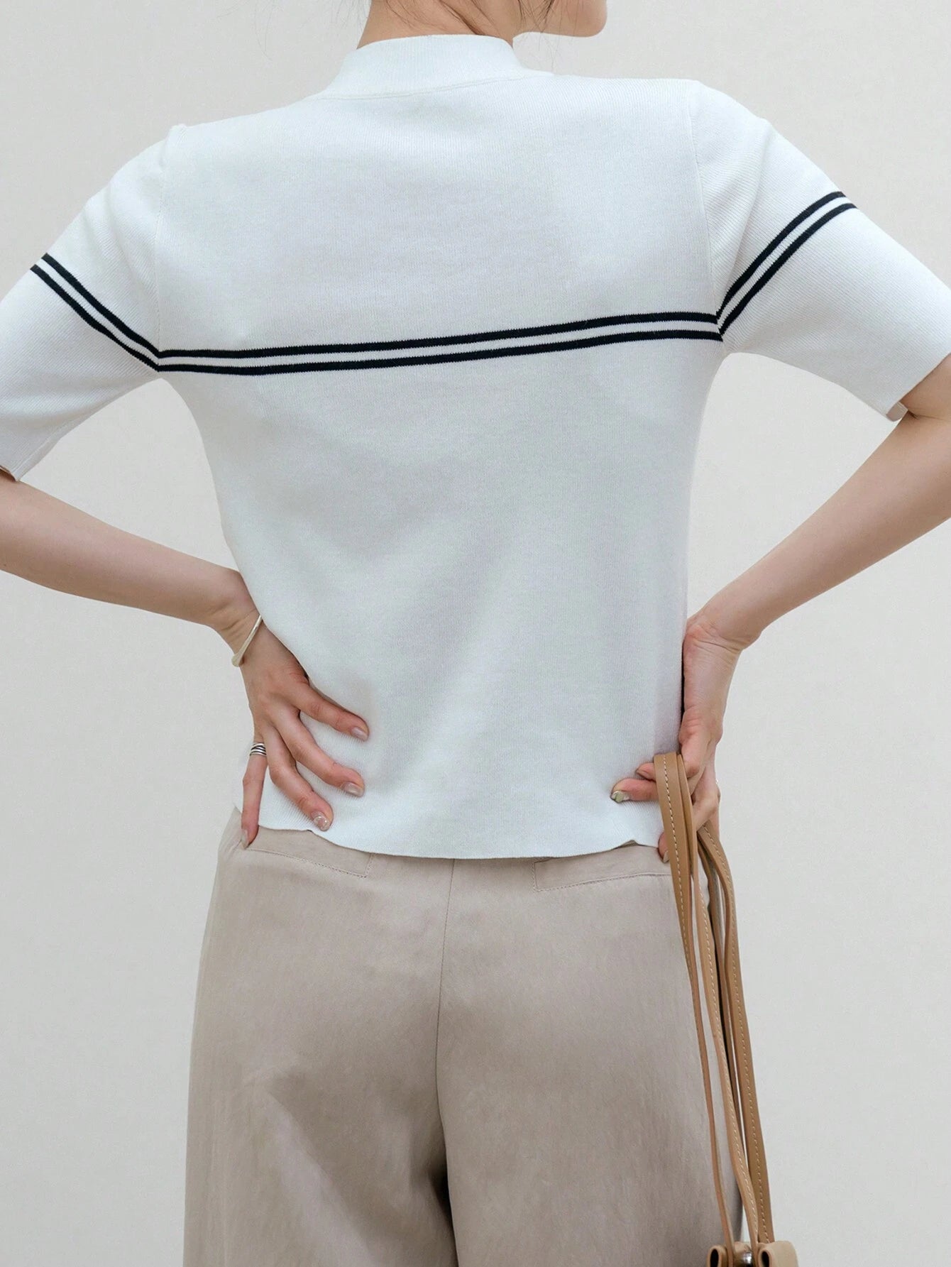 Casual Stand Collar Half-Placket Short Sleeve Pullover Knitwear Top shein