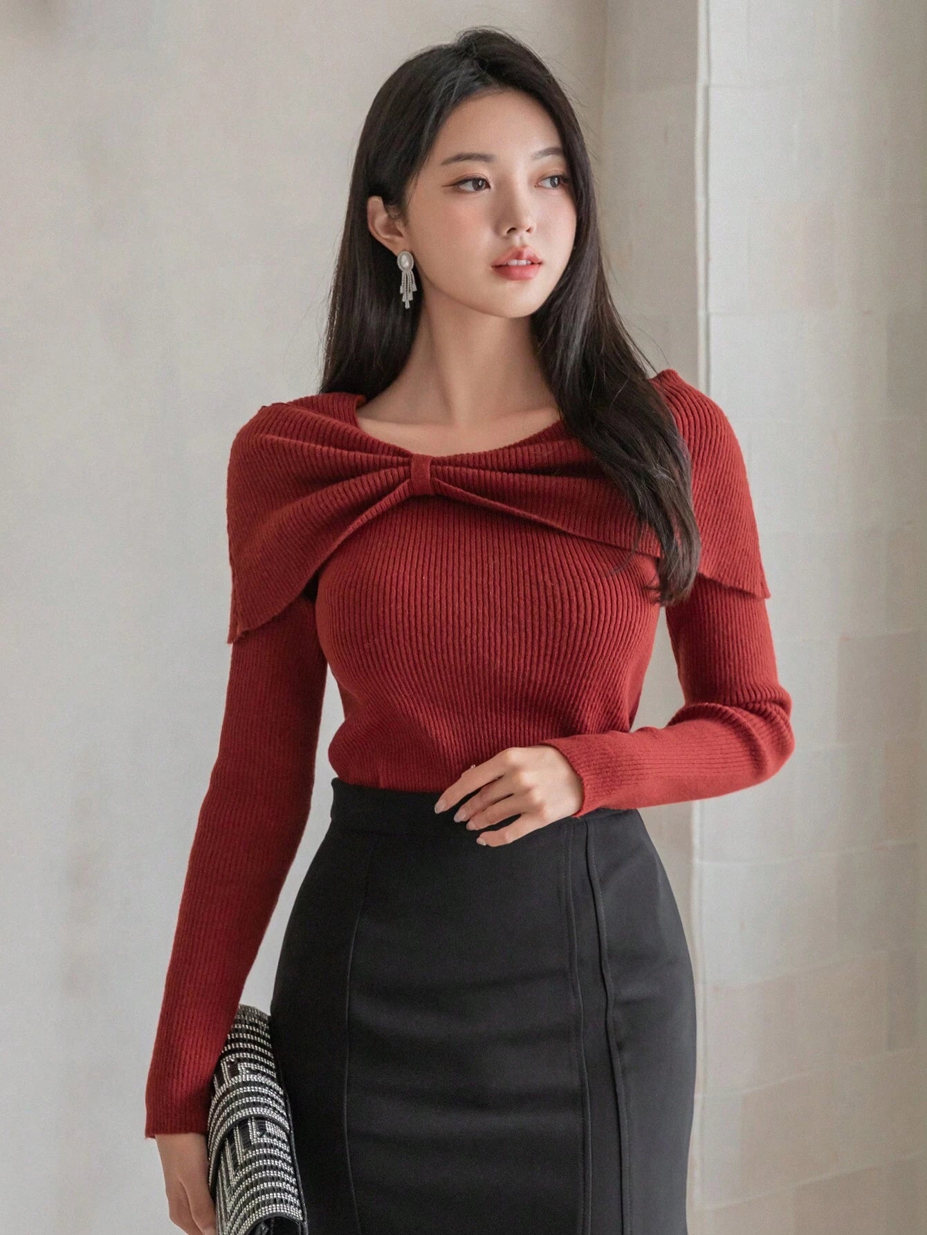 Dazy Star Solid Color Long Sleeve Sweater shein