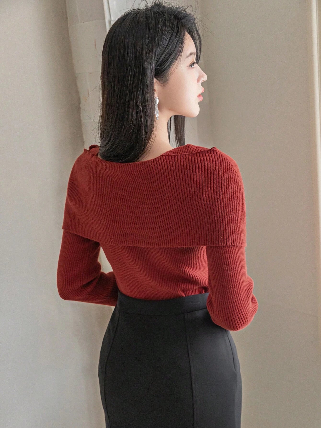 Dazy Star Solid Color Long Sleeve Sweater shein