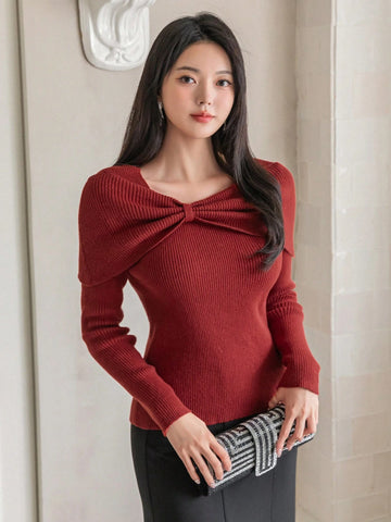 Dazy Star Solid Color Long Sleeve Sweater shein