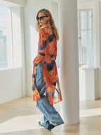 DAZY Tie Dye Split Hem Mesh Top shein