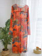 DAZY Tie Dye Split Hem Mesh Top shein