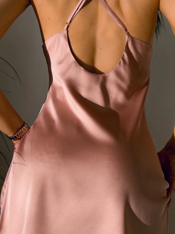 Draped Collar Crisscross Back Satin Nightdress shein