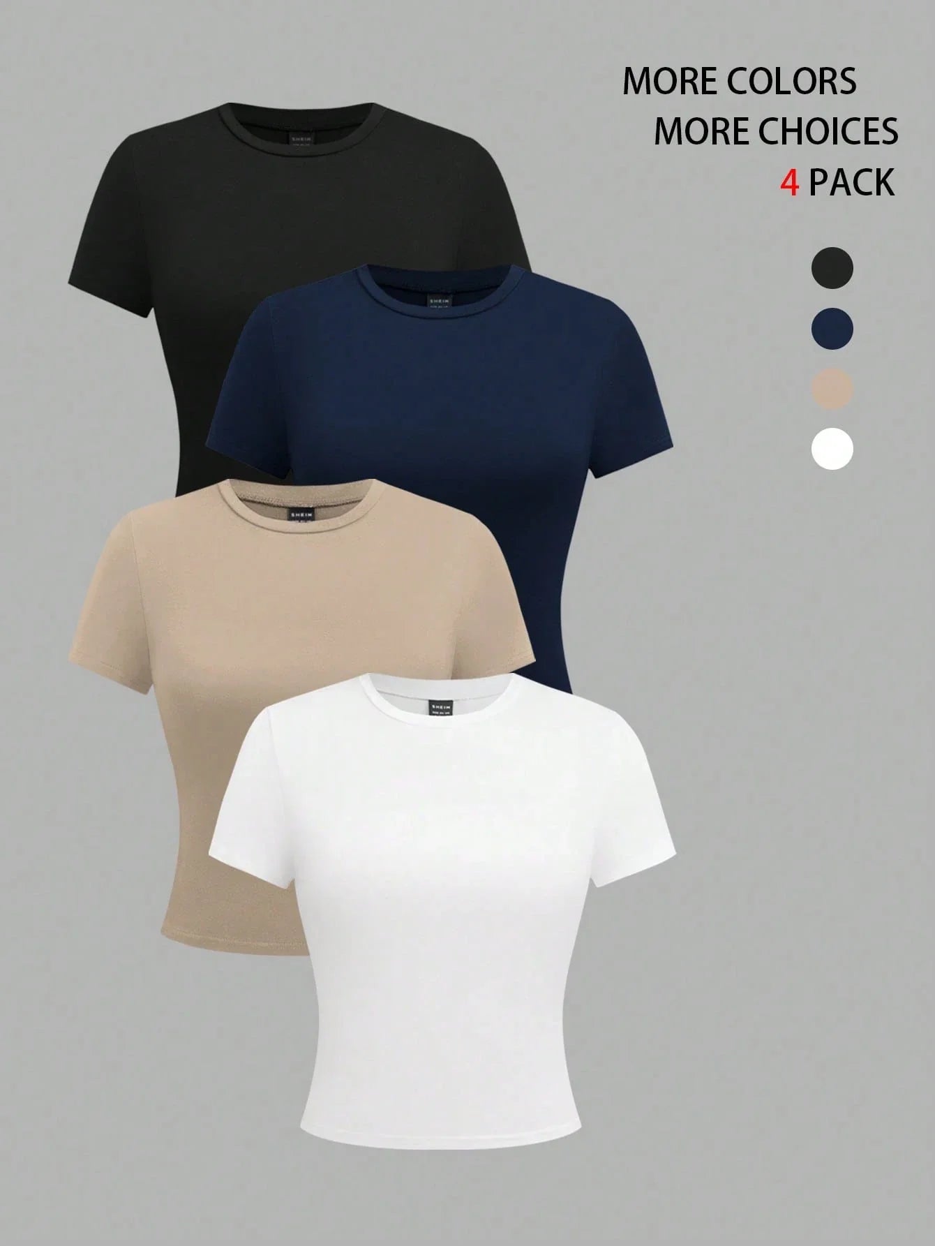 EMERY ROSE 4pcs Women Solid Color Crop Fitted Crew Neck Short Sleeve T-Shirts shein