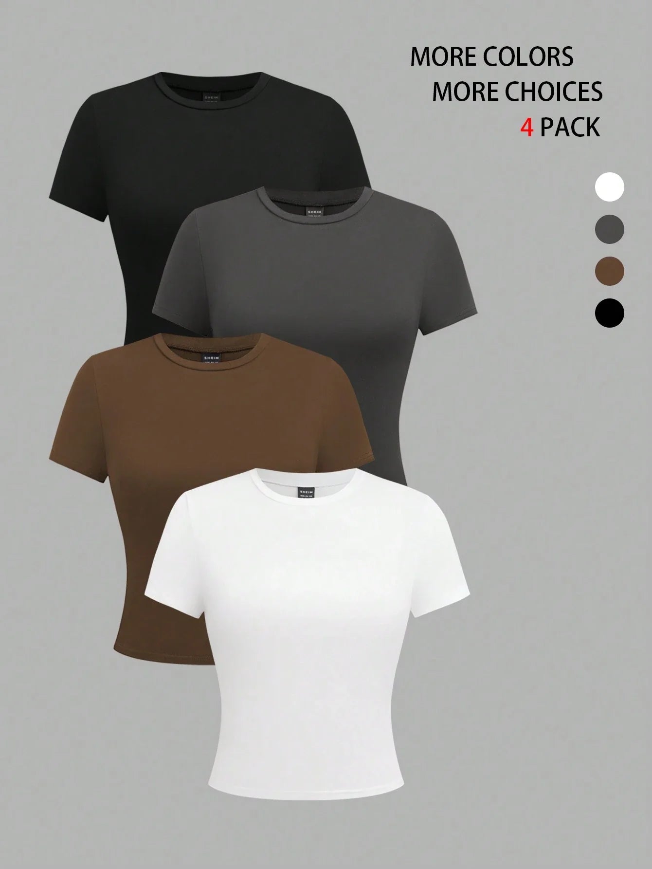 EMERY ROSE 4pcs Women Solid Color Crop Fitted Crew Neck Short Sleeve T-Shirts shein