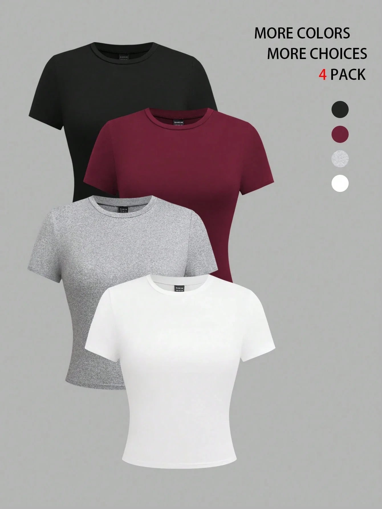 EMERY ROSE 4pcs Women Solid Color Crop Fitted Crew Neck Short Sleeve T-Shirts shein