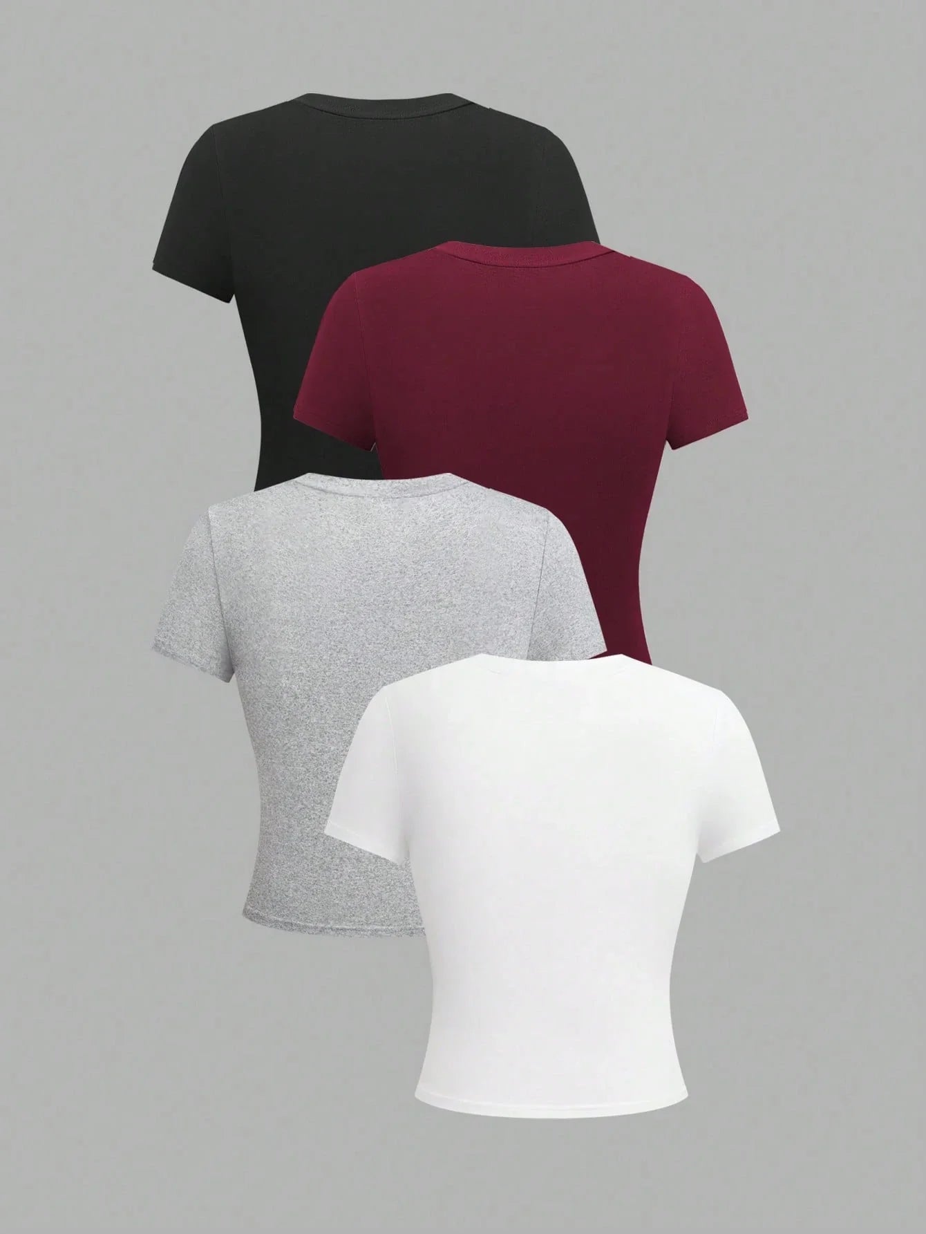 EMERY ROSE 4pcs Women Solid Color Crop Fitted Crew Neck Short Sleeve T-Shirts shein