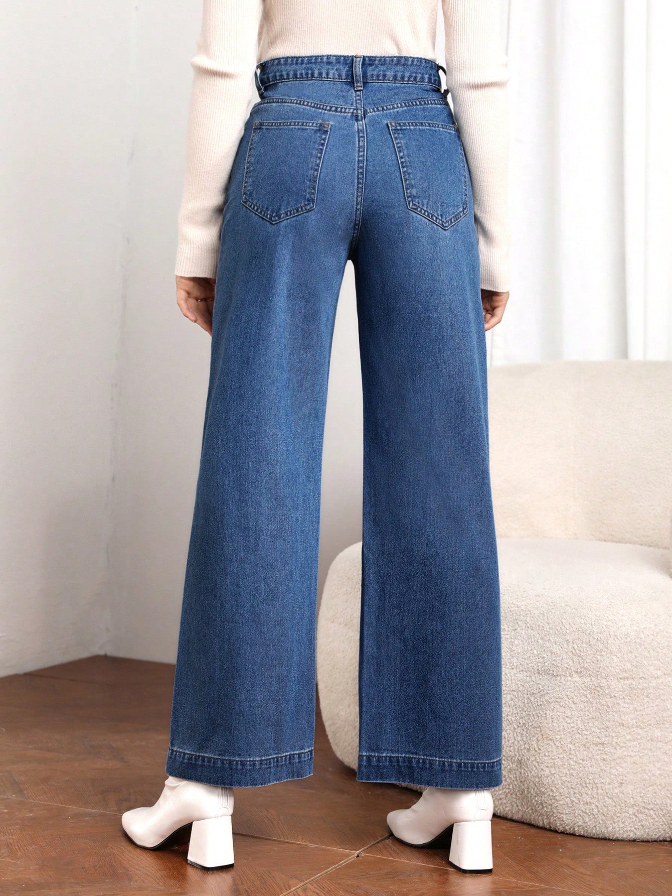 Women's Pocket Design Loose Fit Wide Leg Casual Versatile Jeans