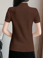 Women Casual Solid Color Turtleneck Slim Fit Short Sleeve Knit Top shein