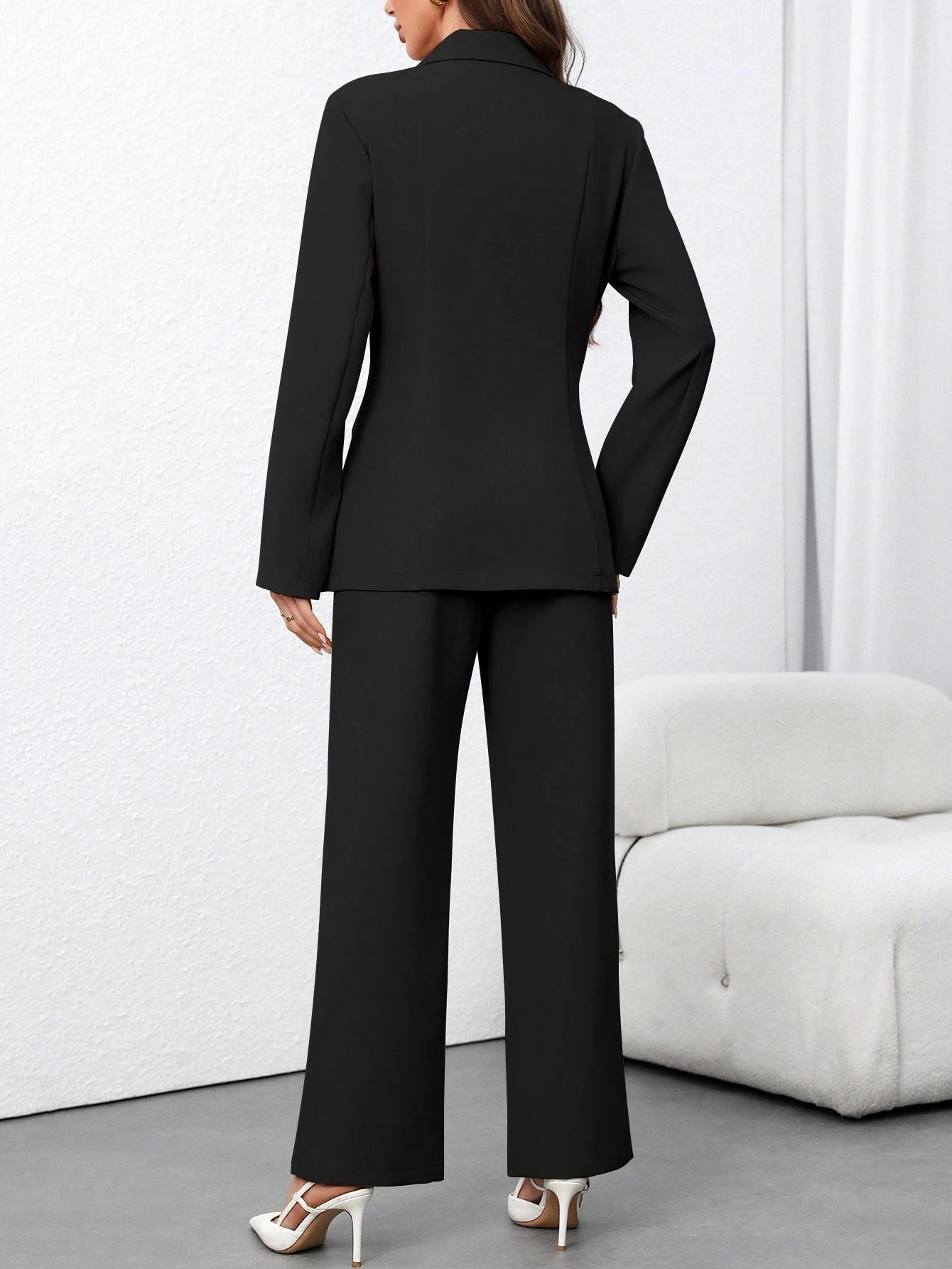 Women's Solid Color Minimalist Daily Wear Long Sleeve Blazer Jacket + Pants