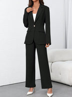 Women's Solid Color Minimalist Daily Wear Long Sleeve Blazer Jacket + Pants
