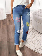 EMERY ROSE Women Floral Embroidered Patch Skinny Casual Versatile Jeans shein