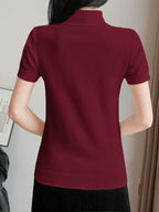 Women Casual Solid Color Turtleneck Slim Fit Short Sleeve Knit Top shein