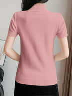Women Casual Solid Color Turtleneck Slim Fit Short Sleeve Knit Top shein
