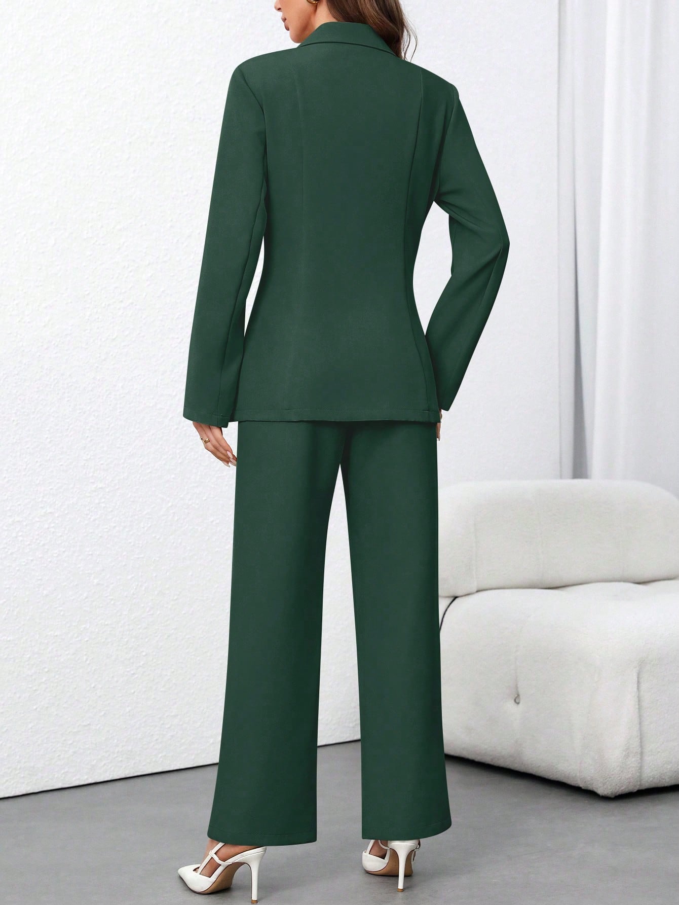Women's Solid Color Minimalist Daily Wear Long Sleeve Blazer Jacket + Pants