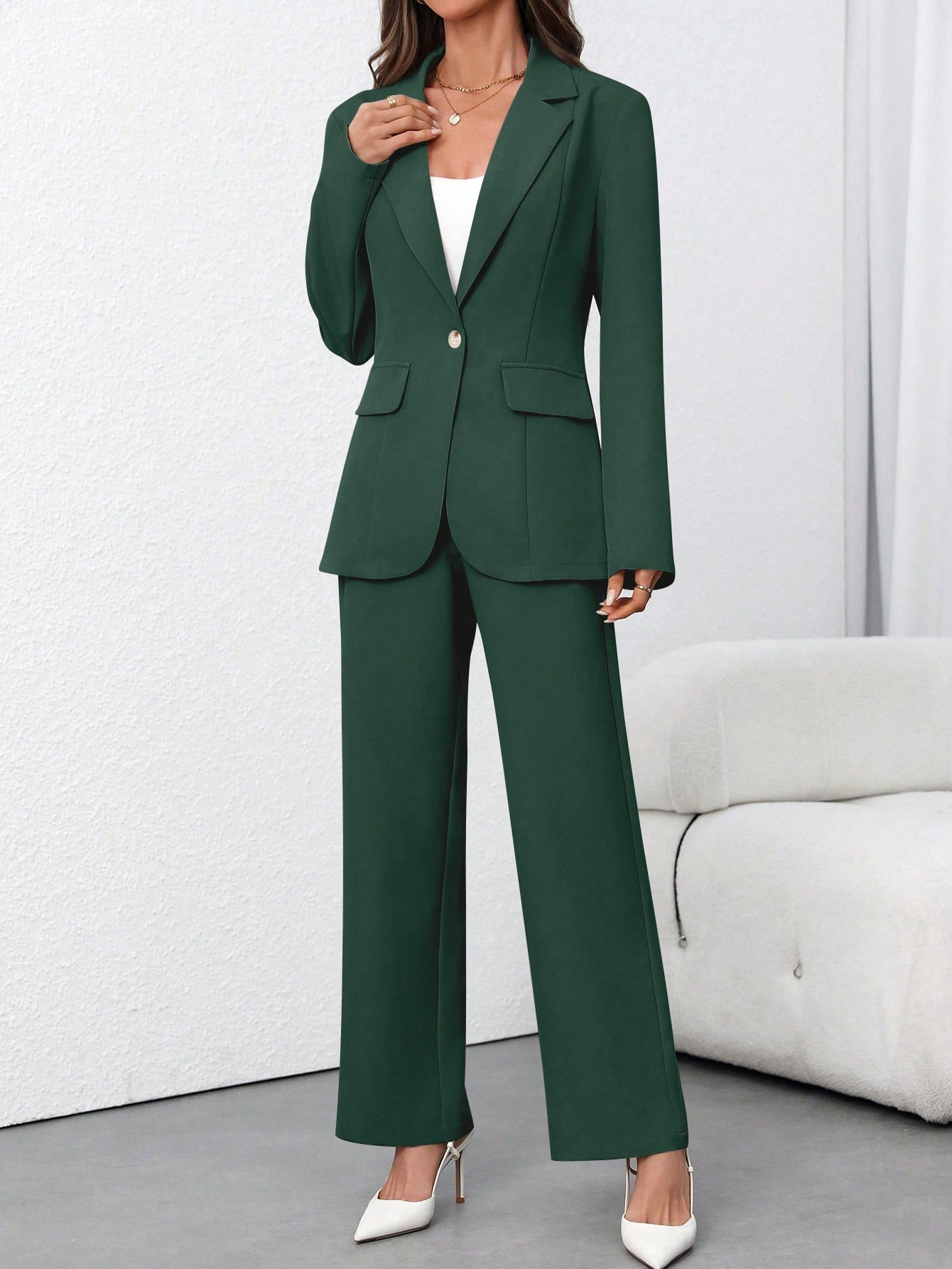 Women's Solid Color Minimalist Daily Wear Long Sleeve Blazer Jacket + Pants