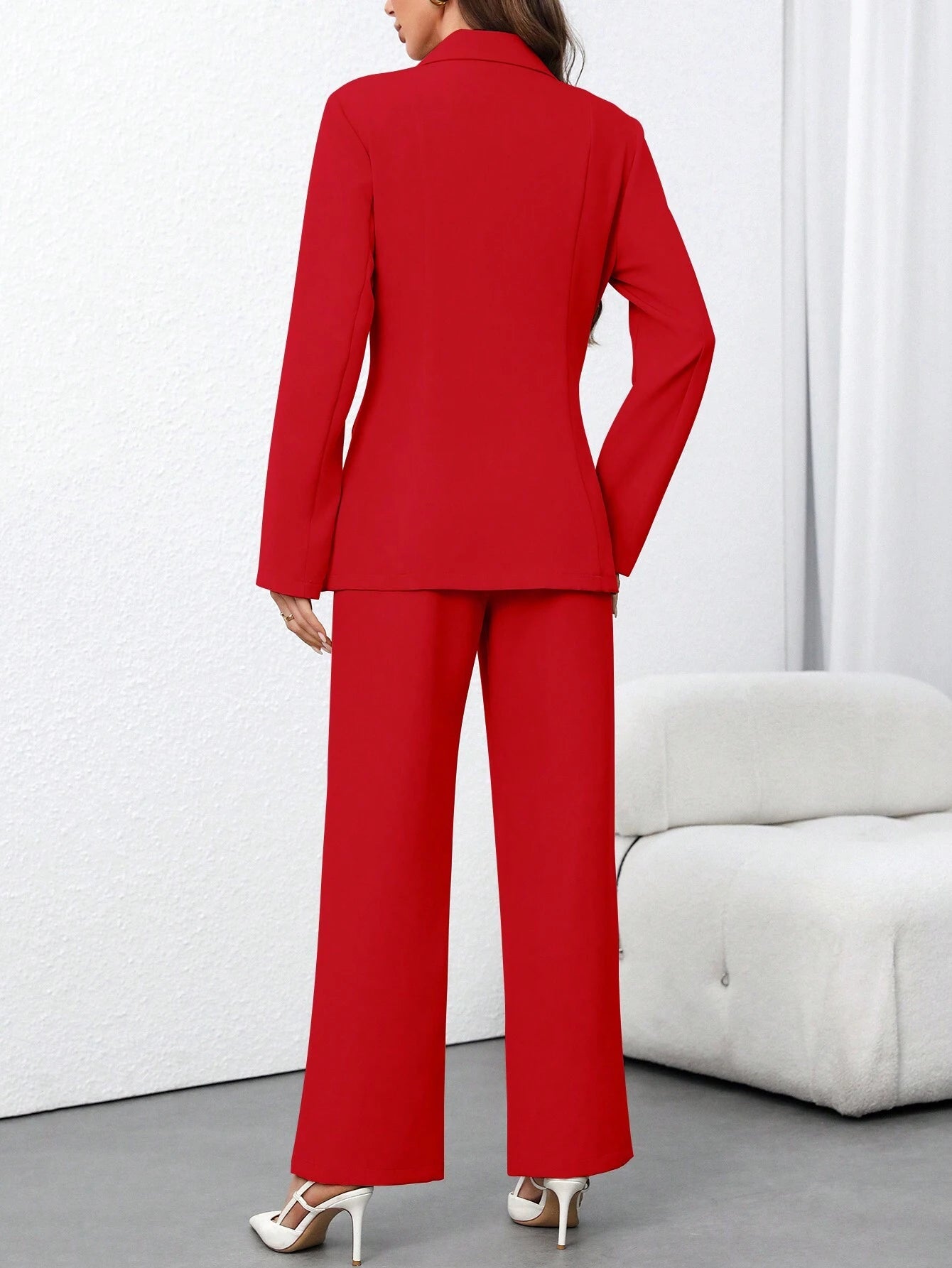 Women's Solid Color Minimalist Daily Wear Long Sleeve Blazer Jacket + Pants