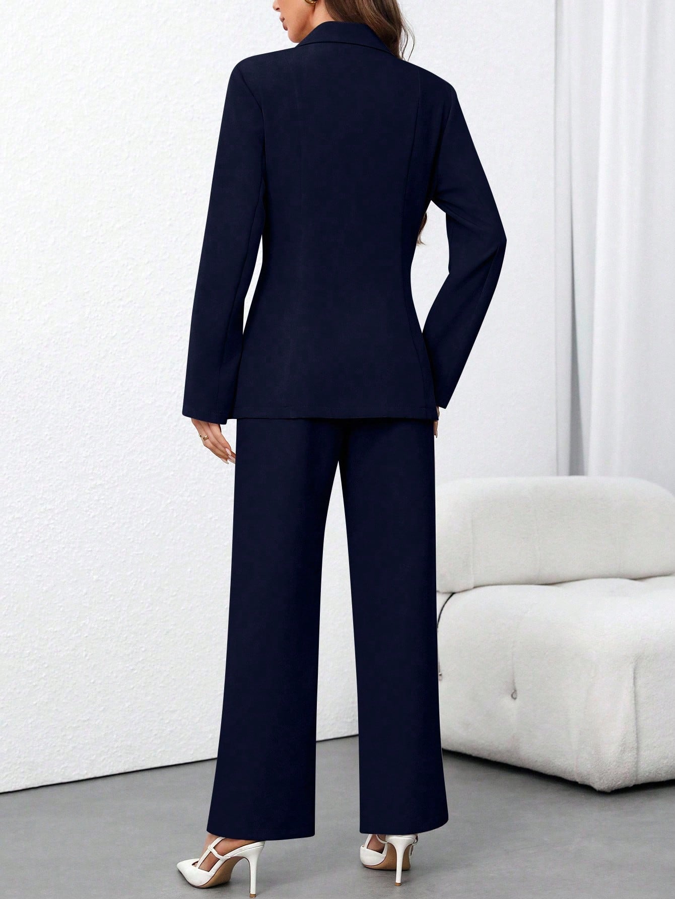 Women's Solid Color Minimalist Daily Wear Long Sleeve Blazer Jacket + Pants