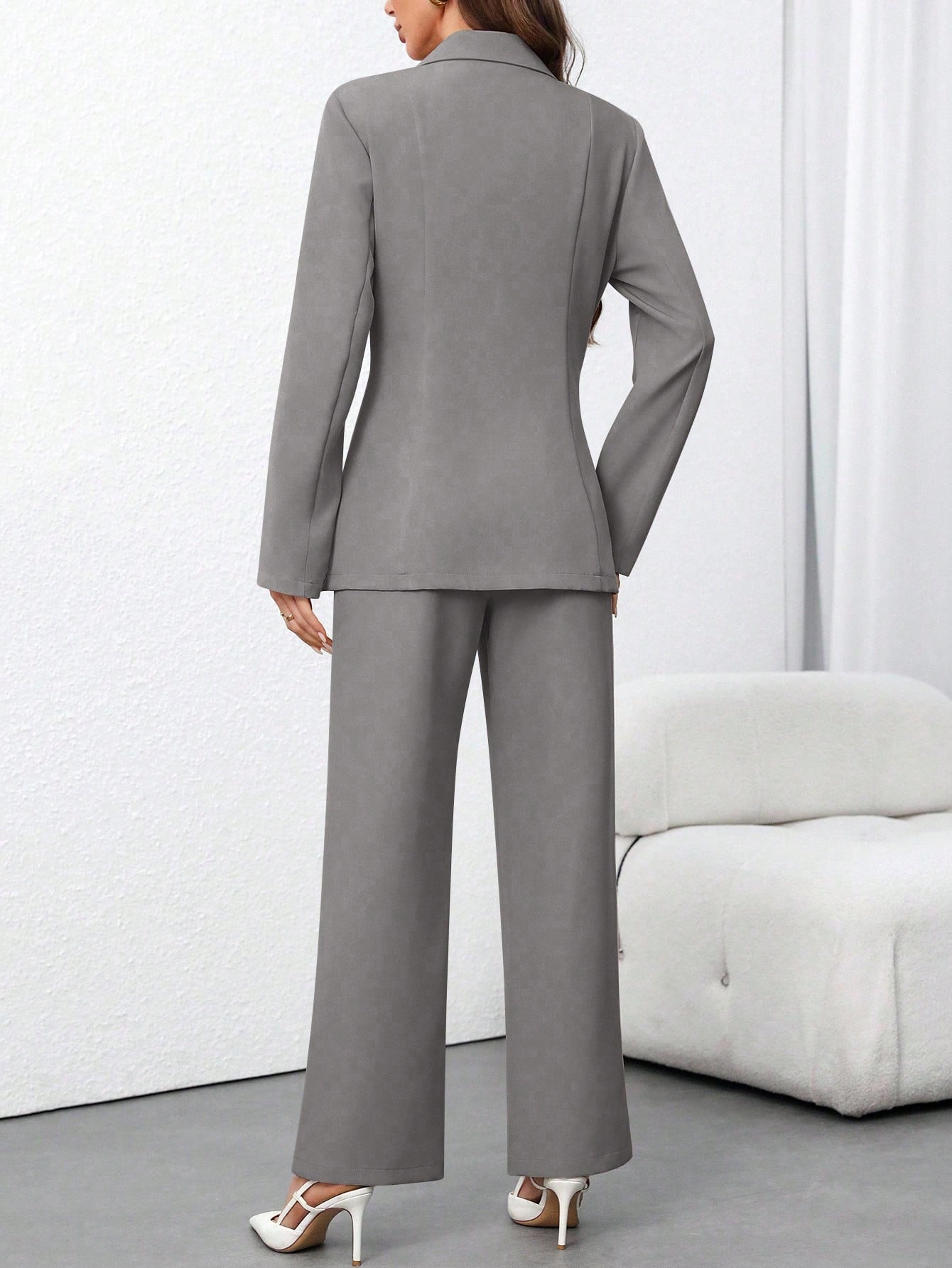 Women's Solid Color Minimalist Daily Wear Long Sleeve Blazer Jacket + Pants