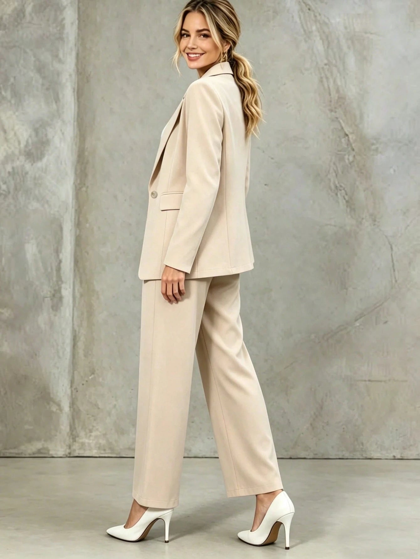 Women's Solid Color Minimalist Daily Wear Long Sleeve Blazer Jacket + Pants