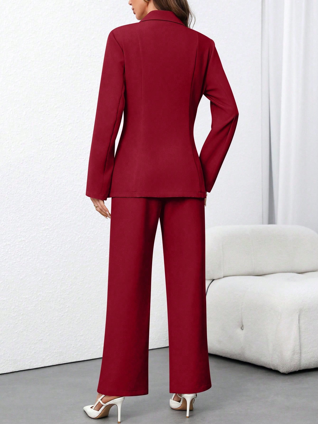 Women's Solid Color Minimalist Daily Wear Long Sleeve Blazer Jacket + Pants