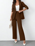 Women's Solid Color Minimalist Daily Wear Long Sleeve Blazer Jacket + Pants