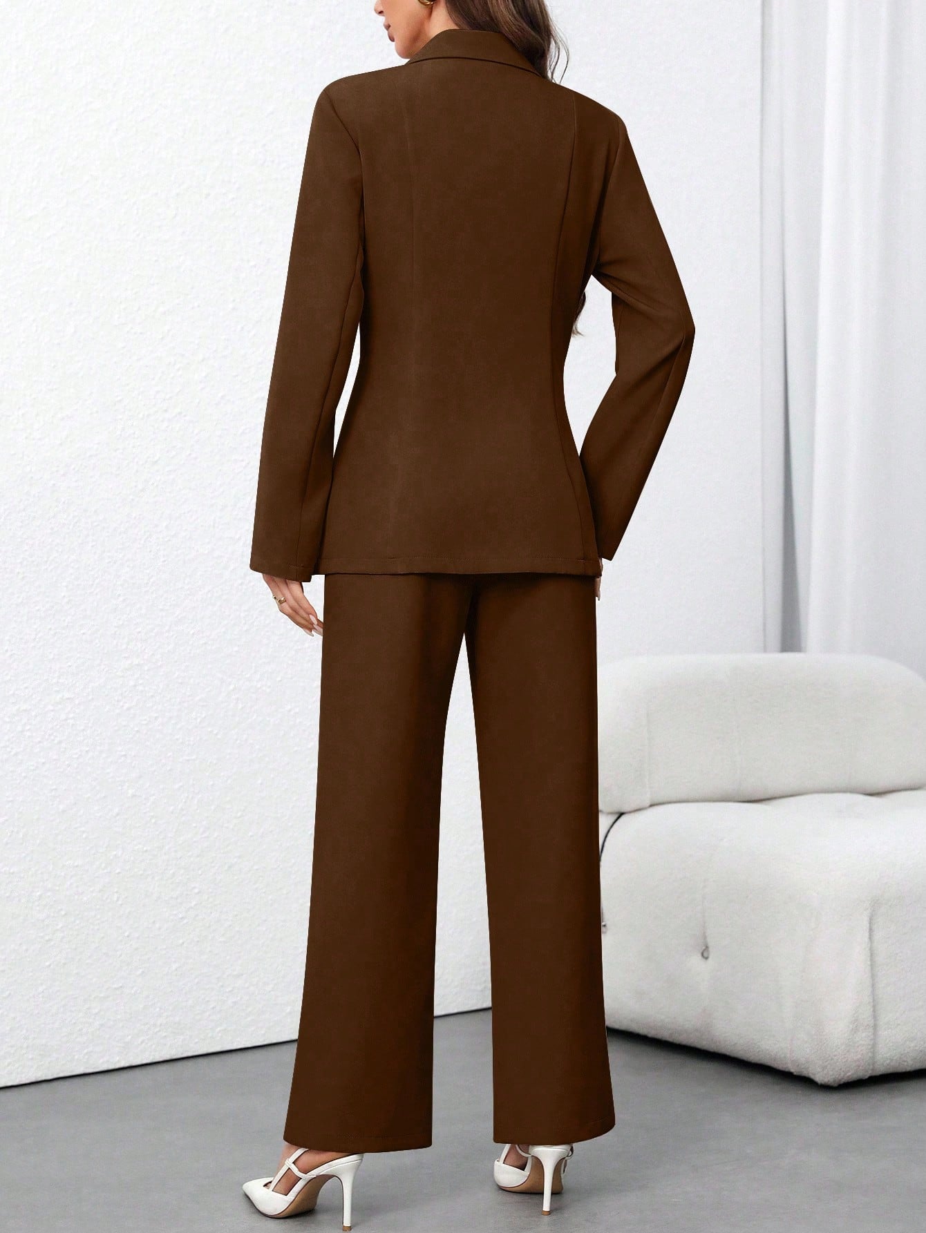 Women's Solid Color Minimalist Daily Wear Long Sleeve Blazer Jacket + Pants