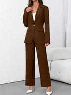 Women's Solid Color Minimalist Daily Wear Long Sleeve Blazer Jacket + Pants