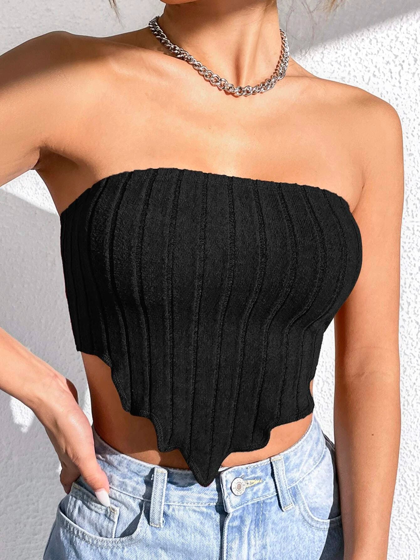 EZwear Asymmetrical Hem Tube Top shein