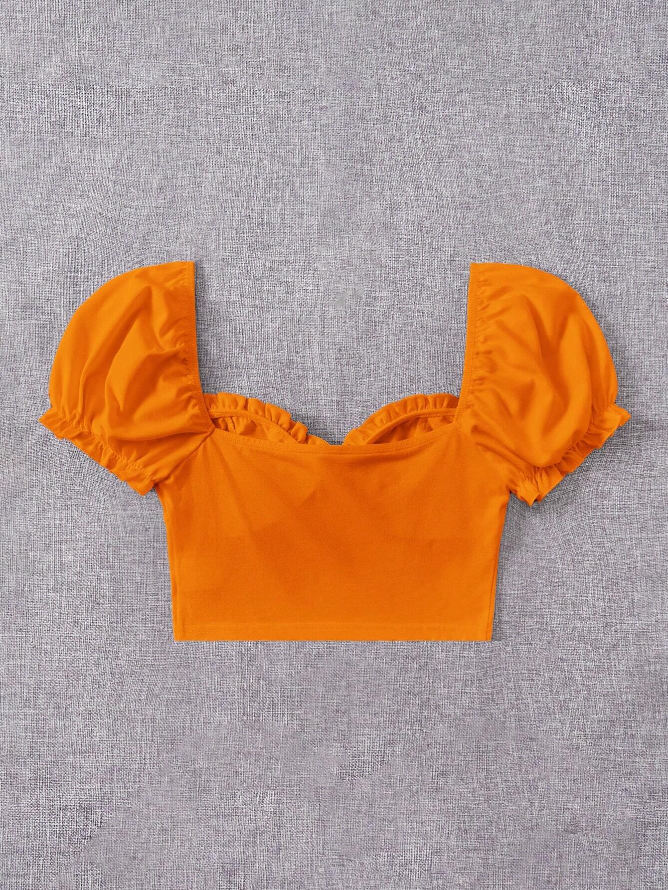 EZwear Frill Trim Tie-Front Top shein