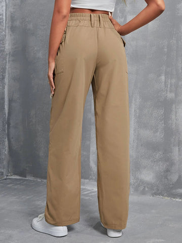 EZwear High Waist Flap Pocket Cargo Pants shein