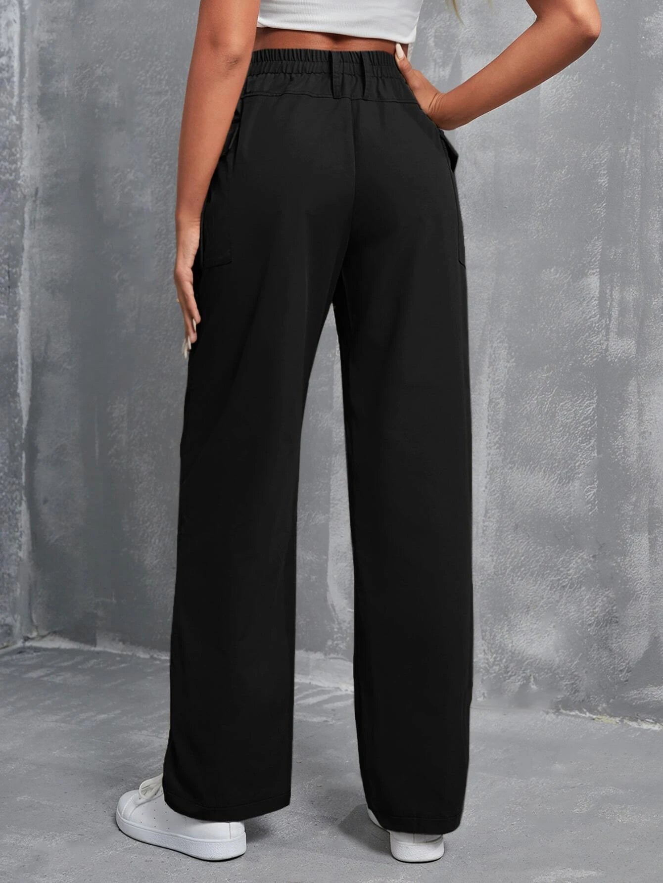 EZwear High Waist Flap Pocket Cargo Pants shein