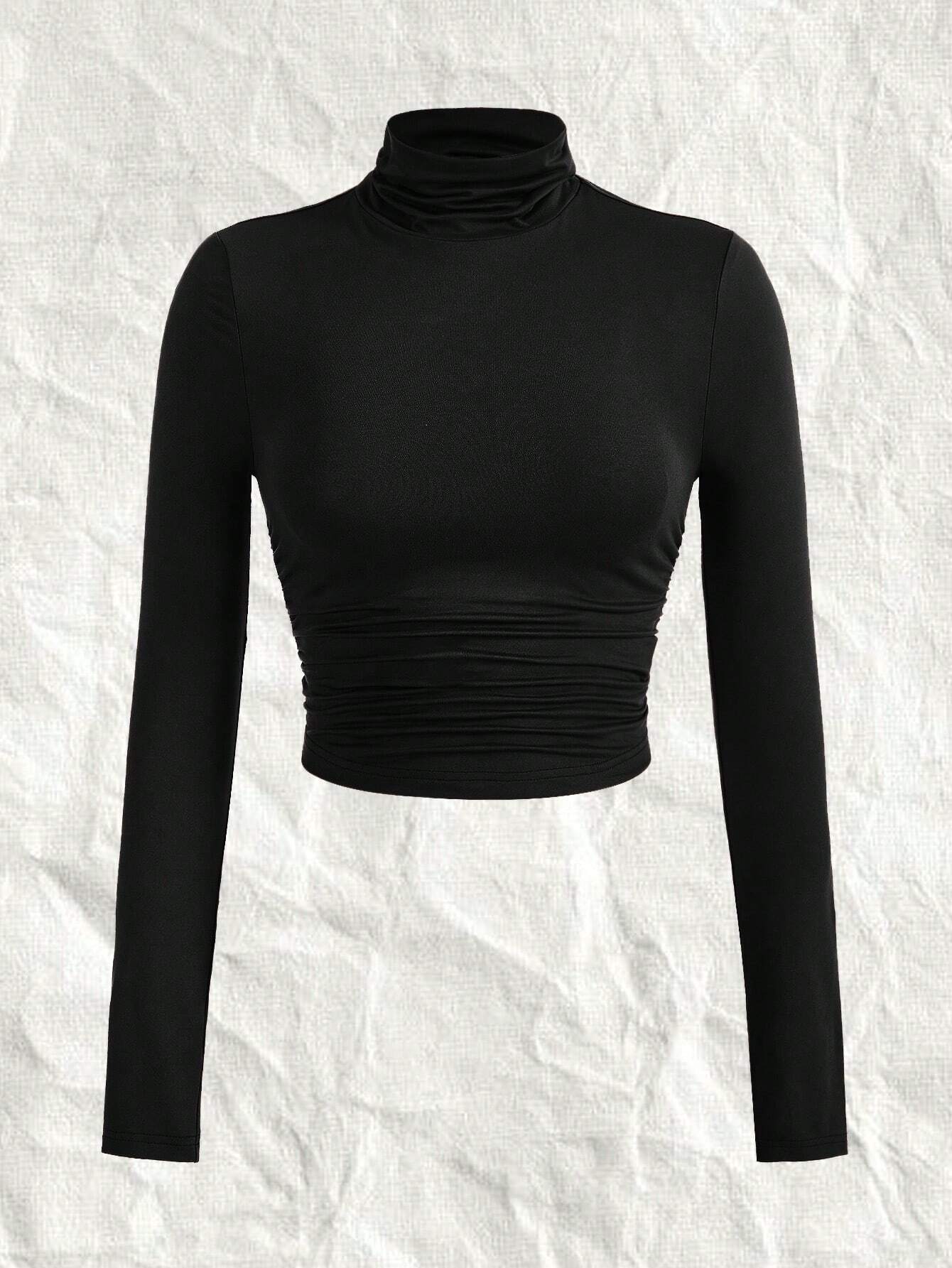 EZwear Plus Size Women's Knit Stand Collar T-shirt shein