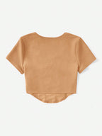 EZwear Scoop Neck Seam Front Tee shein