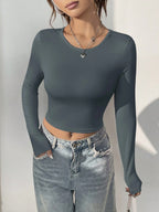 EZwear Solid Round Neck Crop Y2k Tee shein
