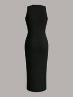 EZwear Solid Ruched Waist Tank Dress shein