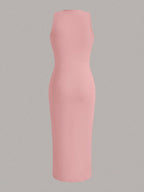 EZwear Solid Ruched Waist Tank Dress shein