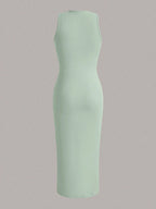 EZwear Solid Ruched Waist Tank Dress shein