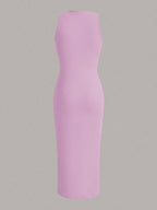 EZwear Solid Ruched Waist Tank Dress shein