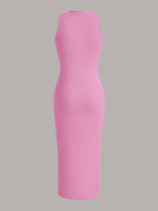 EZwear Solid Ruched Waist Tank Dress shein