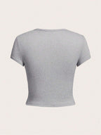 EZwear Women's Casual Solid Color Short Crop Tight-Fitting T-Shirt 4pcs Set shein