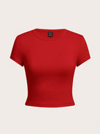 EZwear Women's Casual Solid Color Short Crop Tight-Fitting T-Shirt 4pcs Set shein